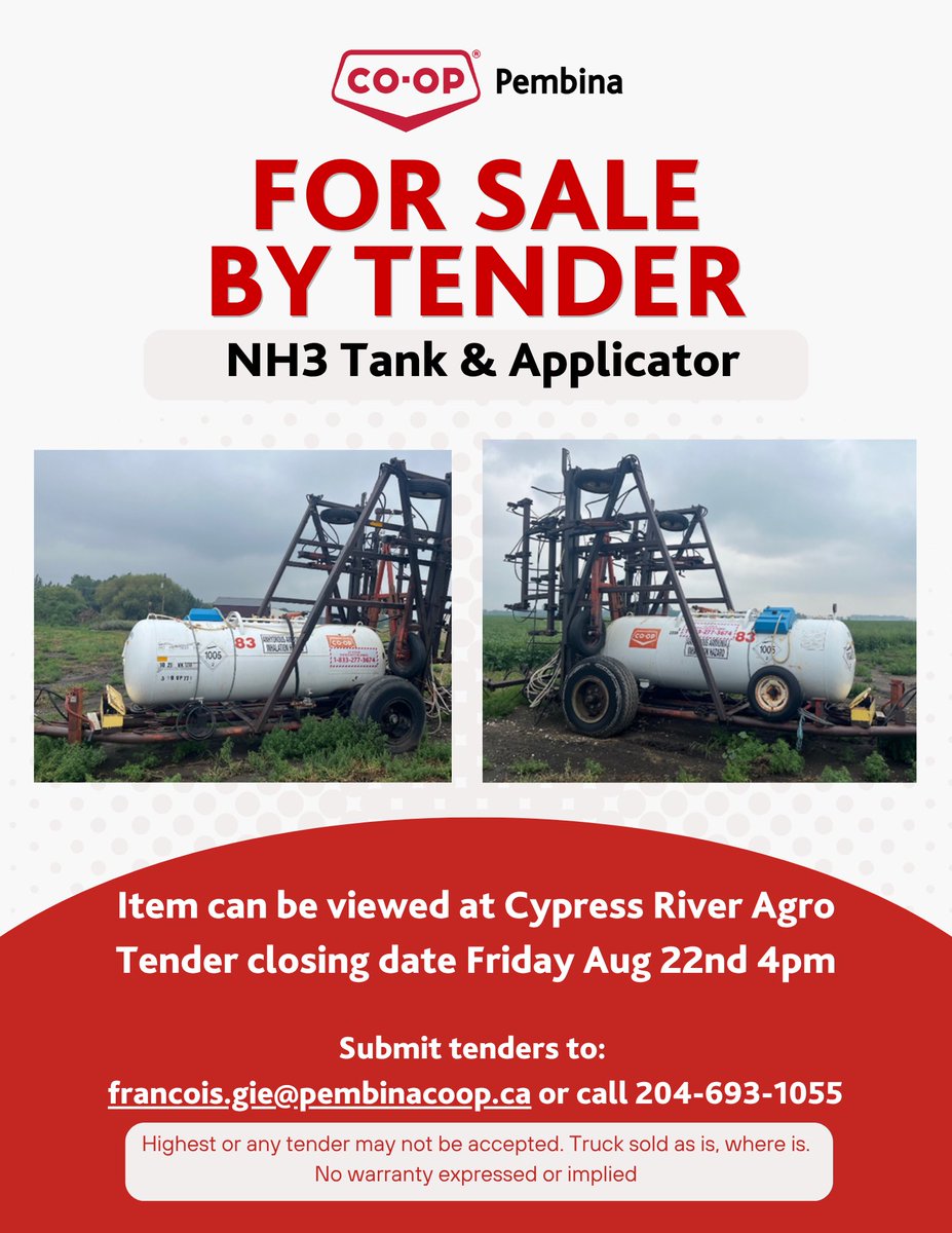 Item for sale by tender at Cypress River Agro! Item is sold as is, where is. Questions? Call or Text 204-693-1055.