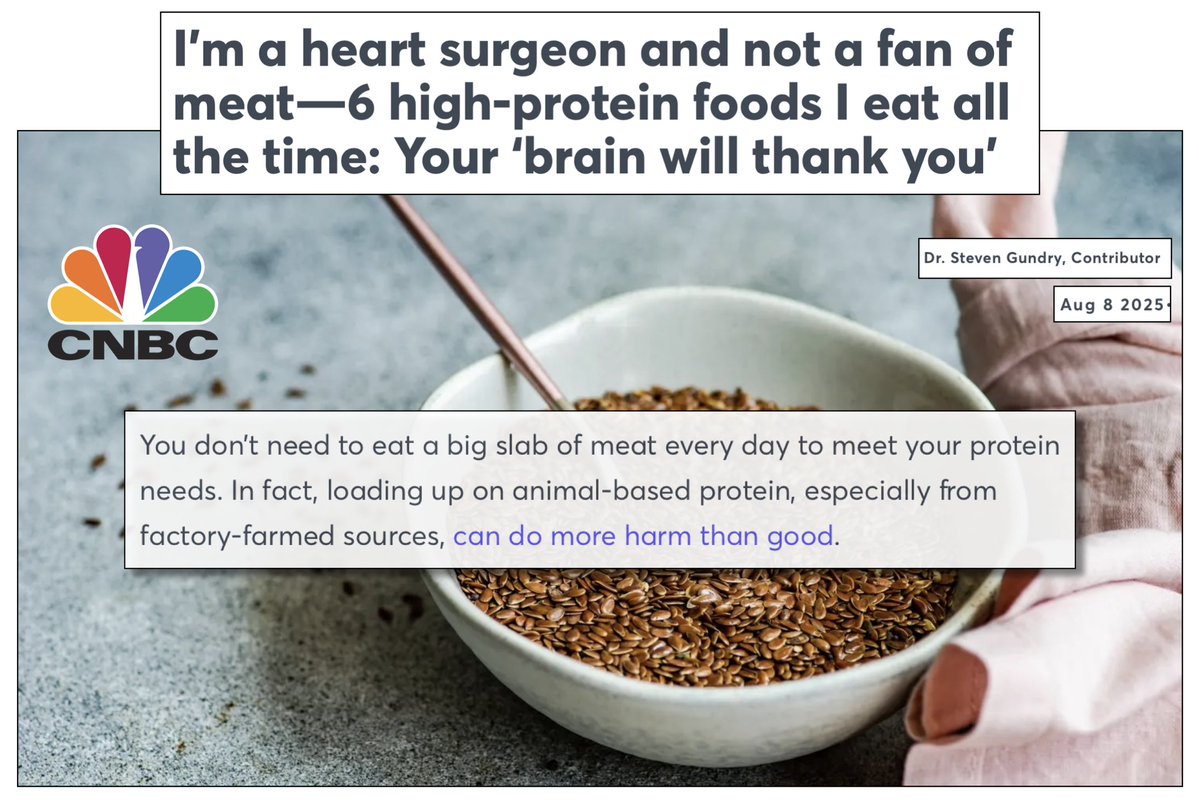 In a <a href="/CNBC/">CNBC</a> article about the benefits of #plantbased protein over meat, cardiologist <a href="/DrGundry/">Steven Gundry MD</a> asserts that plant protein is "packed with benefits like fiber, healthy fats, and anti-inflammatory polyphenols" and that "non-meat protein sources can be better for your health,