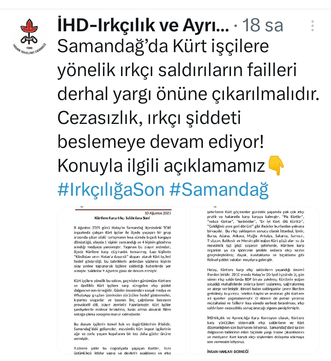 Samandağ halkına yönelik provakasyonlar zinciri ve İHD'nin bu zincire bir halka olarak eklemlenmesi:
Samandağ'ın politik, sosyolojik ve demografik yapısına dair uzun uzun cümleler kurmayacağım. Kadim zamandır bilen bilir Samandağ'ı ve Samandağ halklarını..
Mesele, Suriye'de