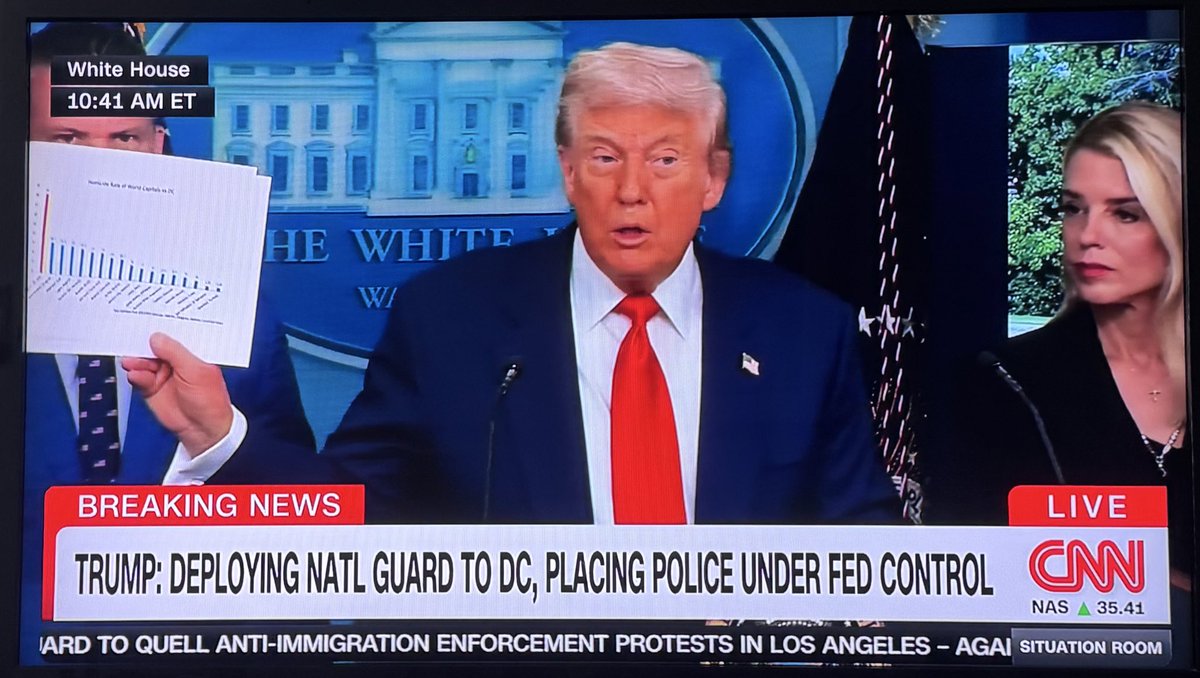 WUTangKids's tweet photo. There it is….Trump just announced he’s federalizing DC police and bringing the National Guard to DC….all things he said he didn’t have power to do on January 6 when he blamed Pelosi https://t.co/sZ8LeVg3mN