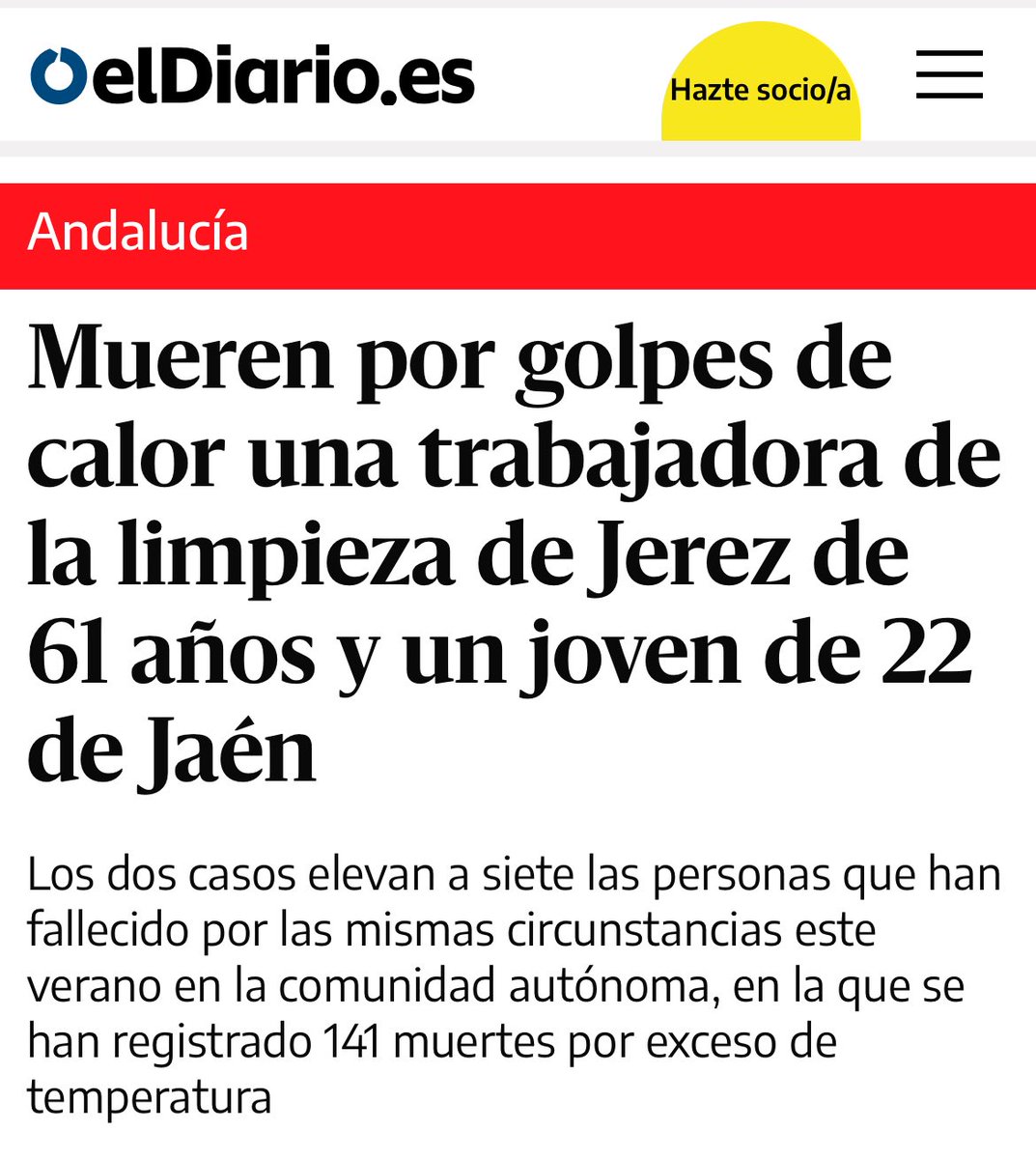 nurialomar's tweet photo. De nuevo hay que lamentar el fallecimiento de dos personas mientras trabajaban. Esta vez, por un golpe de calor. Las altas temperaturas son, y serán cada vez más, un riesgo laboral que las empresas deben evitar con más prevención. Es su responsabilidad. Es nuestra vida. https://t.co/KmDD65lwH2