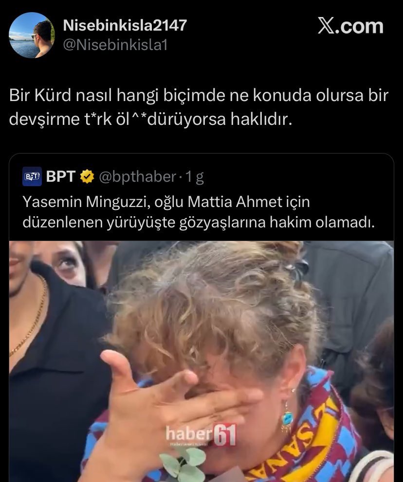 Tekrar tekrar söylüyorum; Ahmet Minguzzi cinayeti sadece vahşice işlenmiş bir cinayet değil; etnik temelli büyük bir sorun. Ailenin sadece sosyal medyadaki haysiyetsizlerle ilgilinecek bir avukat tutması gerektiğini düşünüyorum. Çok fazla yüz buldular ve şımardılar. Çok.