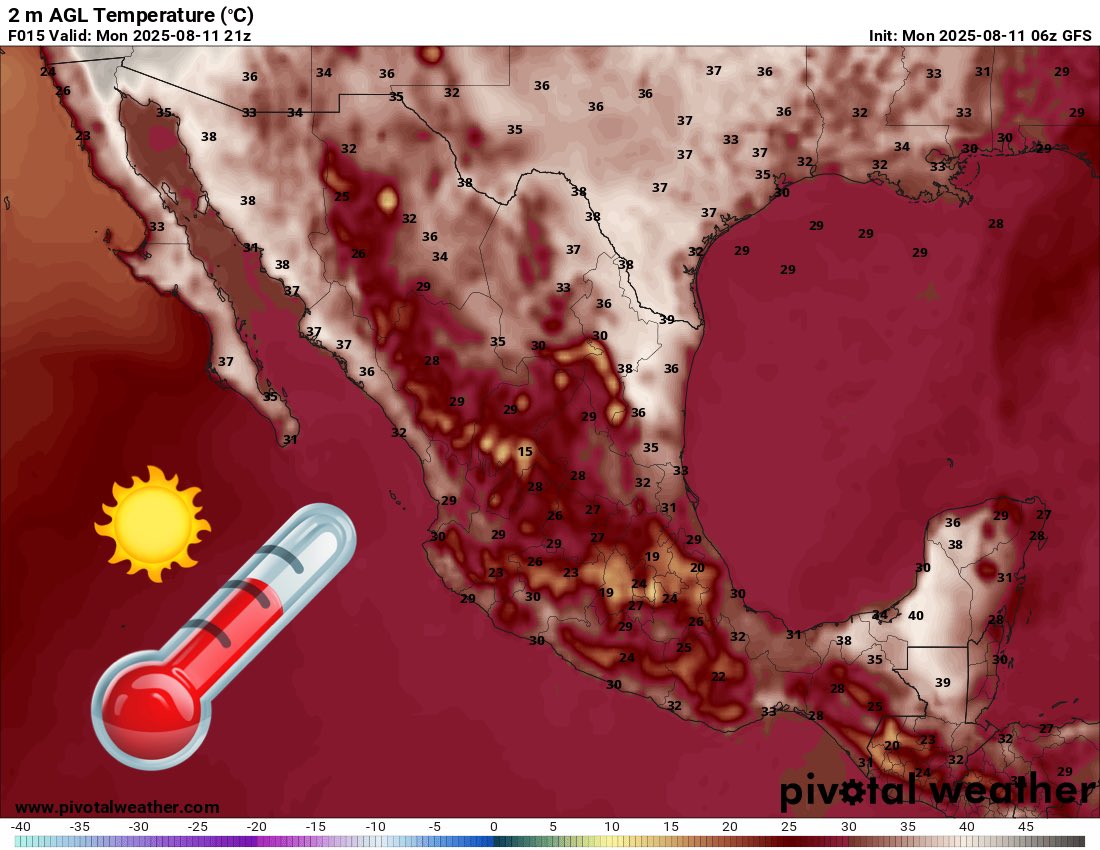 InfoMeteoro's tweet photo. ⚠️PRONÓSTICO LUNES 11/AGO/2025

🚨PRECAUCIÓN, SEGUIRÁN INTENSAS LLUVIAS‼️

🔴⛈️TORMENTAS/LLUVIAS FUERTES (MAYOR EXTENSIÓN, GRANIZO)
-Pue, Hgo, Tlax, EdoMex, CDMX, Mor, Jal, Mich, Gro, Oax, Chis, Sierra Madre Occidental

🌦️DISPERSAS (FUERTES C/GRANIZO, MENOR EXTENSIÓN)
-Camp, Yuc, QRoo, Tab, Ver, NL, Tamps, Coah, SLP, Zac, Ags, Gto, Qro, Nay, Col, Sin, Dgo, Son, Chih, BCS, BC

🌡️AMBIENTE DIURNO☀️
😌Fresco/templado 15-25ºC centro
😅Templado/caluroso 26-35ºC Altiplano, oriente, occidente, Pacífico Sur, Bajío
🥵Muy Caluroso 36-44ºC noroeste, norte, noreste, sureste

🌬️FUERTES RÁFAGAS de viento en estados del norte, Altiplano y especialmente en tormentas…