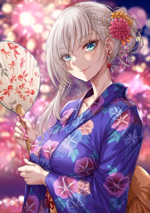 浴衣銀髪お姉さん