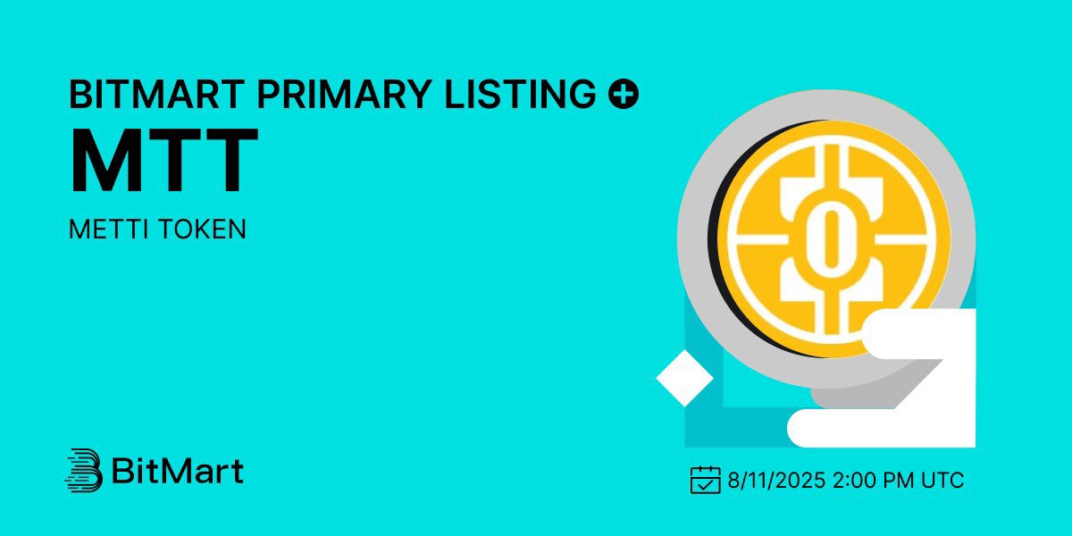 BitMart_SA's tweet image. 🎉BitMart is thrilled to announce the primary listing of METTI TOKEN (MTT) @onfaofficial 

💰Trading pair: $MTT/USDT
💎Deposit: Already Opened
💎Trading: 08/11/2025 07:30 PM IST

🔥Register Now: bitmart.cool/invite/cBtYqT/…
🔥Learn more: bitmart.zendesk.com/hc/en-us/artic…

#BitMart #MTT #Crypto