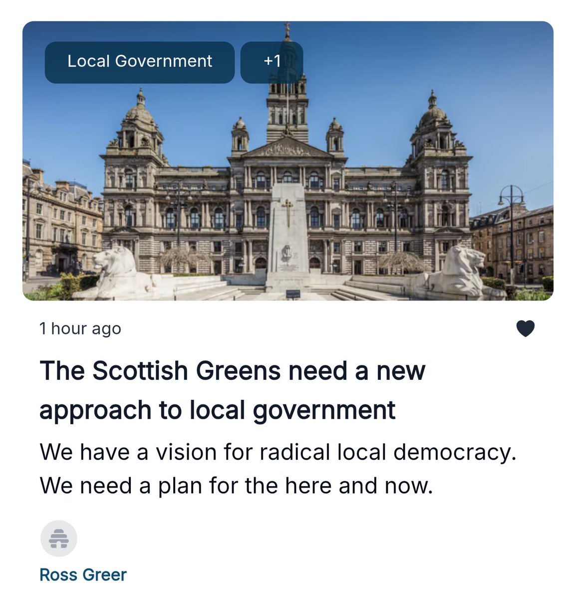 Ross Greer (@ross_greer) on Twitter photo The <a href="/scottishgreens/">Scottish Greens</a> have an exciting vision for genuinely grassroots radical democracy.
We also need a plan for the here & now of 32 weak and far-too-big 'local' councils delivering key services.
☝️ Link in bio to read today's newsletter. The <a href="/scottishgreens/">Scottish Greens</a> have an exciting vision for genuinely grassroots radical democracy.
We also need a plan for the here & now of 32 weak and far-too-big 'local' councils delivering key services.
☝️ Link in bio to read today's newsletter.
