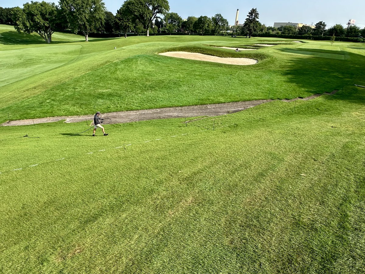 Maintenance Monday: Under the guidance of the Green Committee, Jared Watters and the Turfgrass Team have begun the process of removing select grass zones on the back of 18 tee and in front of 5. These areas will be seeded with fescue, creating a seamless look on the course!