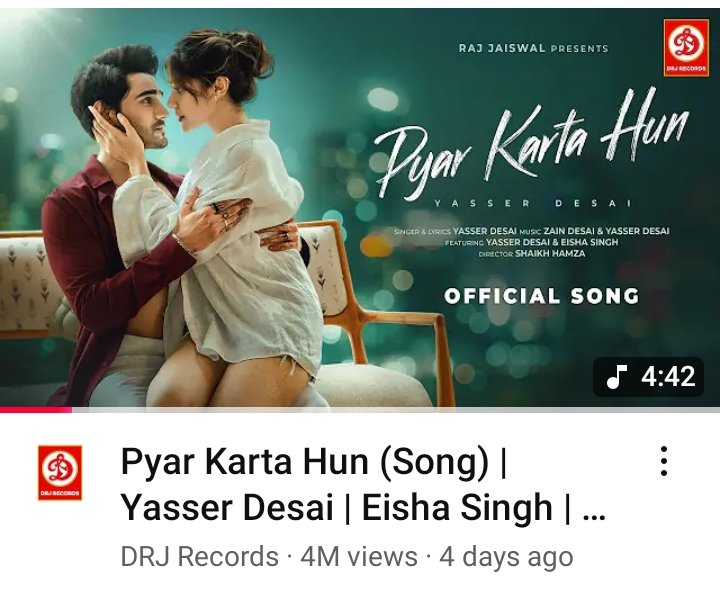 KhasanaYatul's tweet photo. congratulations complete 4M #PyarKartaHun Guys keep streaming Guys π₯³π₯°β€οΈπ
#EishaSingh #EishasTribe #YasserDesai #TeamEisha #Avisha https://t.co/24EDpcPLEn