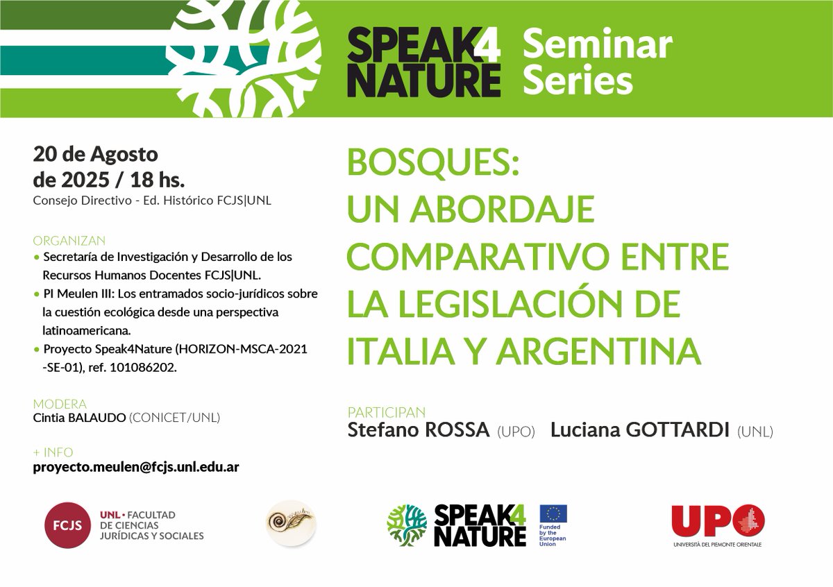 📷Nueva jornada de Speak4Nature Seminar Series
>>El próximo miércoles 20 de agosto, a las 18, se realizará un nuevo encuentro del Speak4Nature Seminar Series, en el Consejo Directivo.

📷fcjs.unl.edu.ar/ver-noticia/?n…