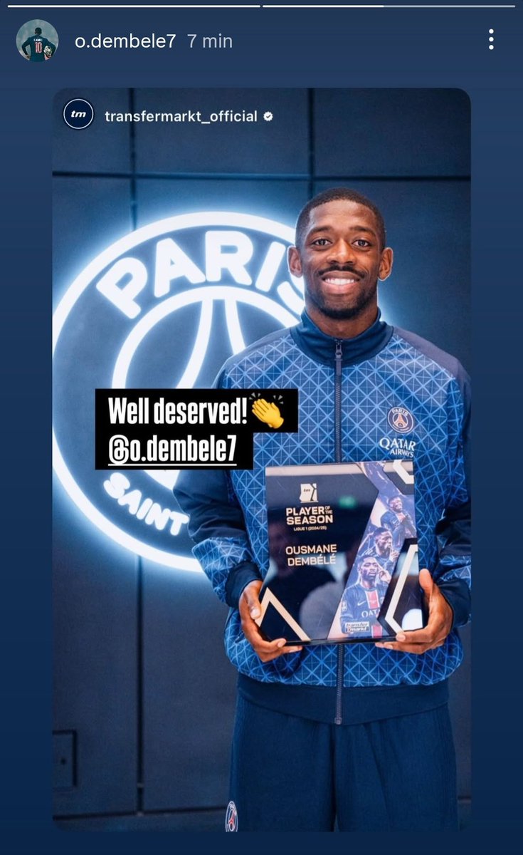 🚨🏆 OFFICIEL : 𝗢𝗨𝗦𝗠𝗔𝗡𝗘 𝗗𝗘𝗠𝗕𝗘́𝗟𝗘́ 𝗘𝗦𝗧 𝗘́𝗟𝗨 𝗝𝗢𝗨𝗘𝗨𝗥 𝗗𝗘 𝗟𝗔 𝗦𝗔𝗜𝗦𝗢𝗡 𝗣𝗔𝗥 𝗧𝗥𝗔𝗡𝗦𝗙𝗘𝗥𝗧𝗠𝗔𝗥𝗞𝗧 ! 🤩

Ousmane Dembélé via IG 📲.