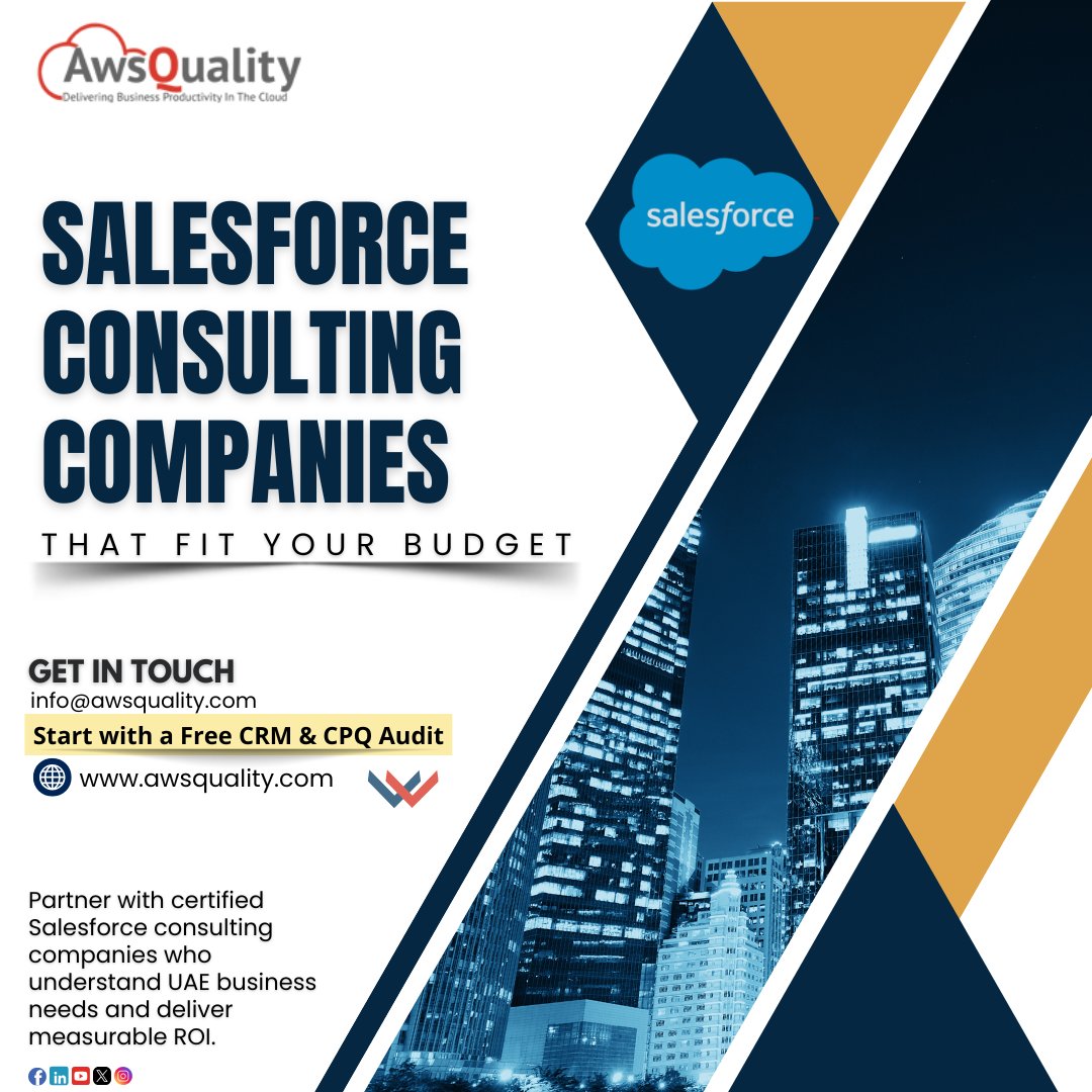 awsquality's tweet photo. Is your #Salesforce underperforming?
🚀Get a Free CRM & #CPQAudit from certified experts.
Maximize ROI. Close deals faster. Stay ahead.
📧info@awsquality.com
🌐https://t.co/LZHBAE9QA6
#SalesforceUAE #CRMExperts #CPQSolutions #DubaiBusiness #UAEEntrepreneurs #TechUAE #AI #Crm https://t.co/5QBv2dsCdK