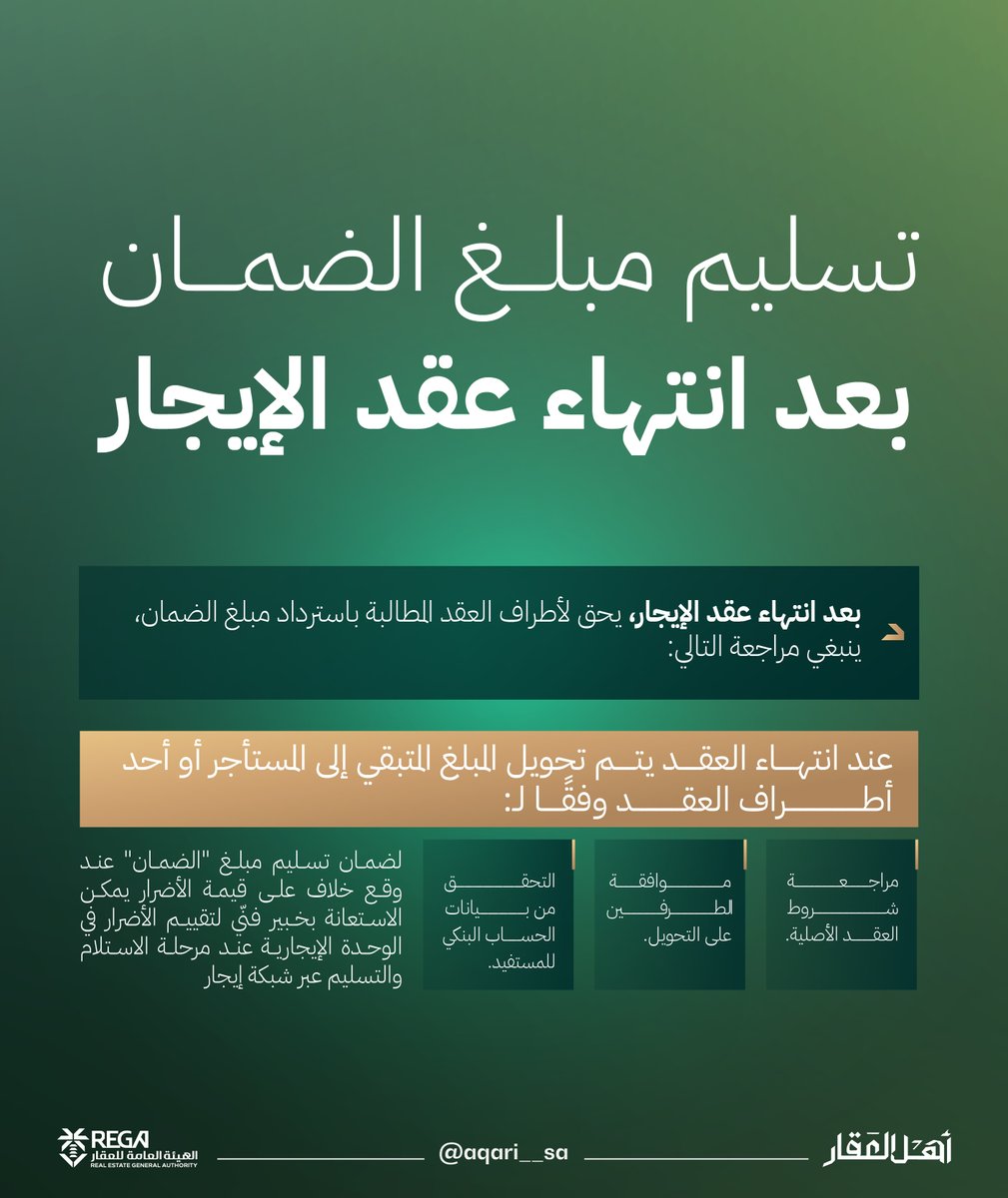 تعرف على كيفية المطالبة باسترداد مبلغ الضمان بعد انتهاء عقد الإيجار.
#أهل_العقار