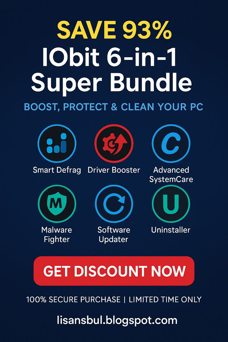 LisansBulGlobal's tweet photo. IObit 6-in-1 Bundle Discount Coupon Code 2025 – Save 93% on 6 PRO Tools for Your PC! Visit: https://t.co/dipWWZ8w6l #IObit #PCOptimization #PCBoost #ComputerMaintenance  
#SystemCare #PCPerformance #Discount #WindowsTools #MalwareProtection #DriverBooster #SmartDefrag #TechDeals https://t.co/A3sFJHuzQT