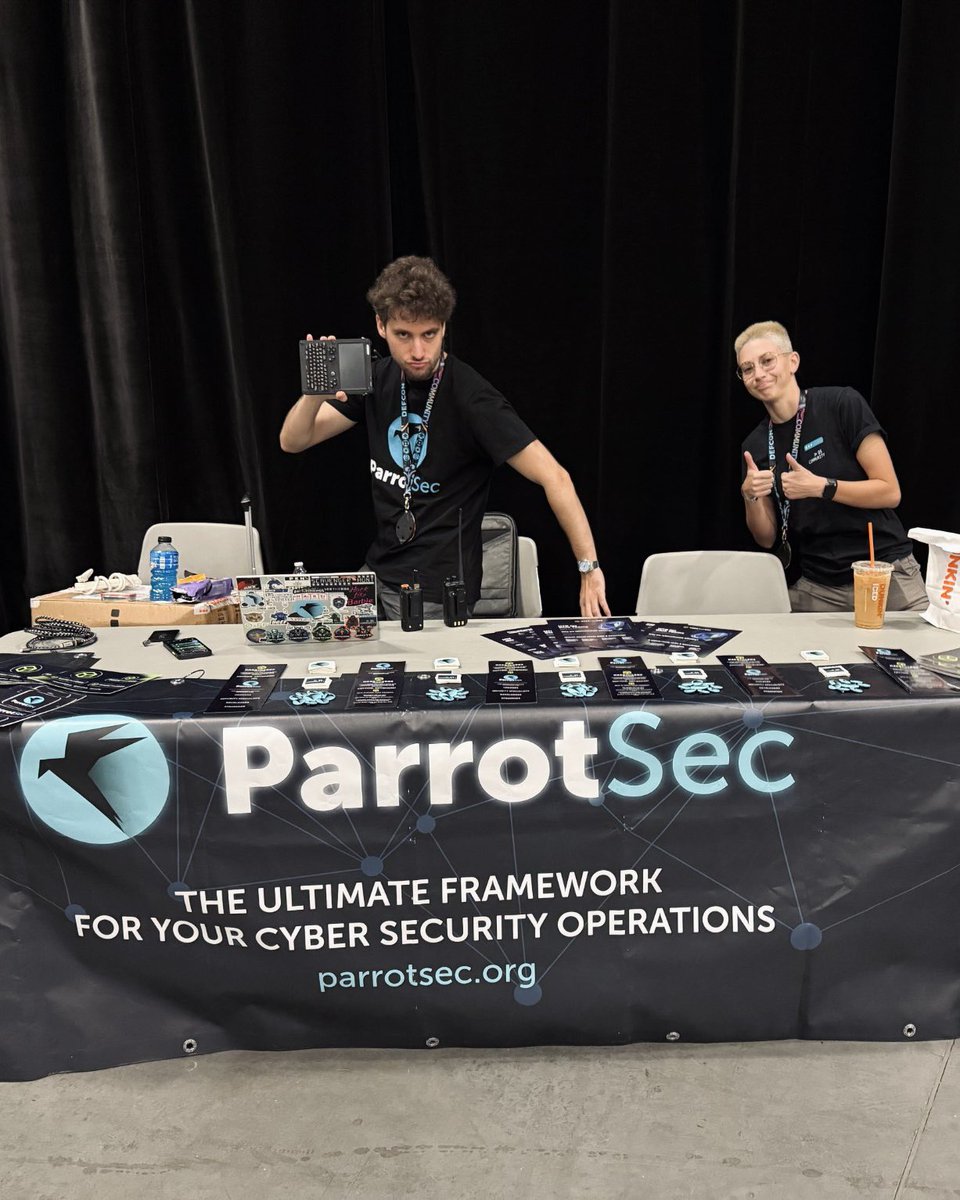 ParrotSec's tweet image. Back for the third time, but this year… we brought friends 🦜

This year at #DEFCON we had the pleasure of opening for the first time the Operating Systems Community, a space dedicated to hacker-built operating systems, open source projects, and the people behind them 🧑‍💻

We…