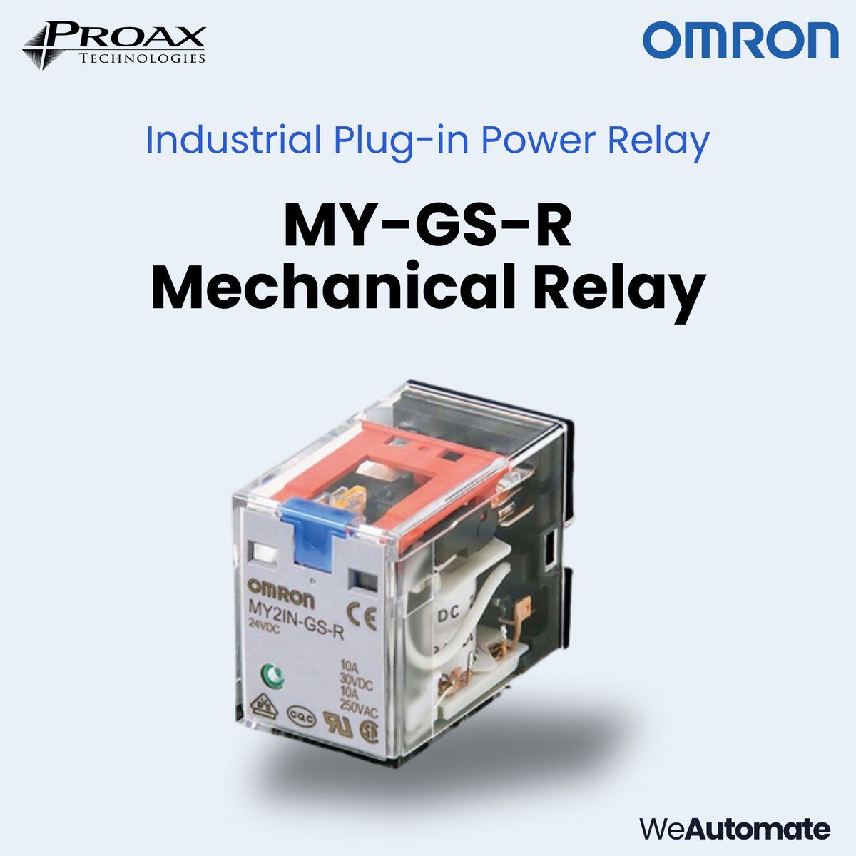 ProaxTech's tweet photo. Do you need a relay that combines compactness, ease of use, and robust performance?

The MY-GS-R series from #OMRON is your answer. The Benefits: saving valuable panel space,
reduced wiring time and maintaining reliability in challenging environments.  

 https://t.co/fr5ALaVoCK https://t.co/qnQJ6tC5re