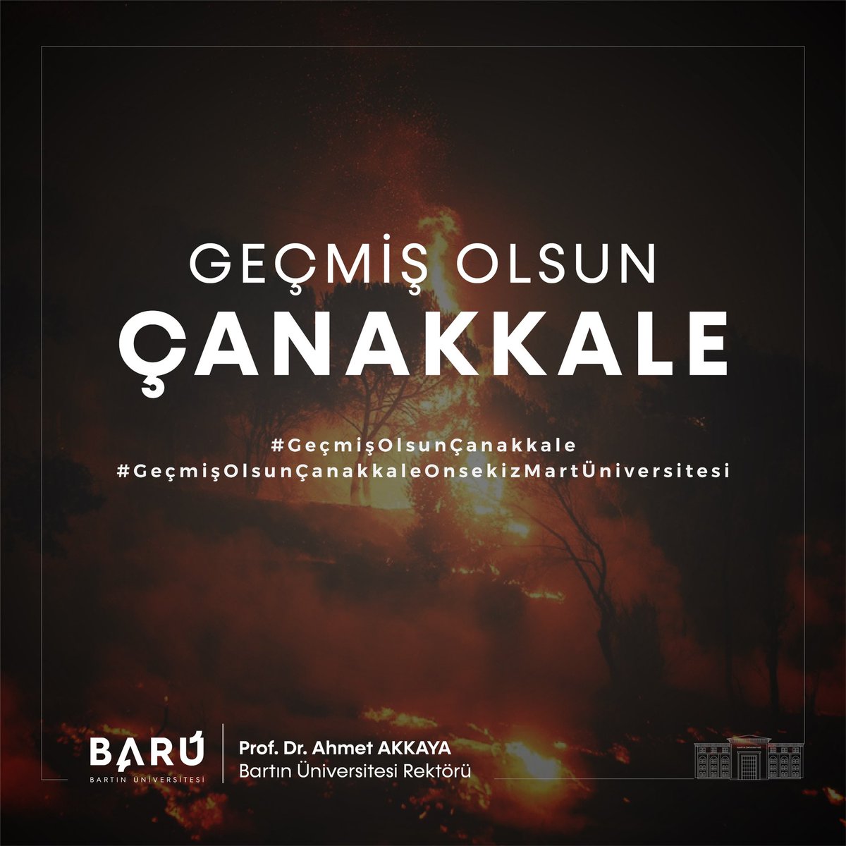 Çanakkale’de devam eden yangınların Çanakkale Onsekiz Mart Üniversitesi Dardanos Yerleşkesine sıçradığını derin bir üzüntüyle öğrenmiş bulunmaktayız. 

Çok değerli Çanakkale halkına ve Çanakkale Onsekiz Mart Üniversitesine geçmiş olsun dileklerimizi iletiyoruz…

#BARÜ #Çanakkale