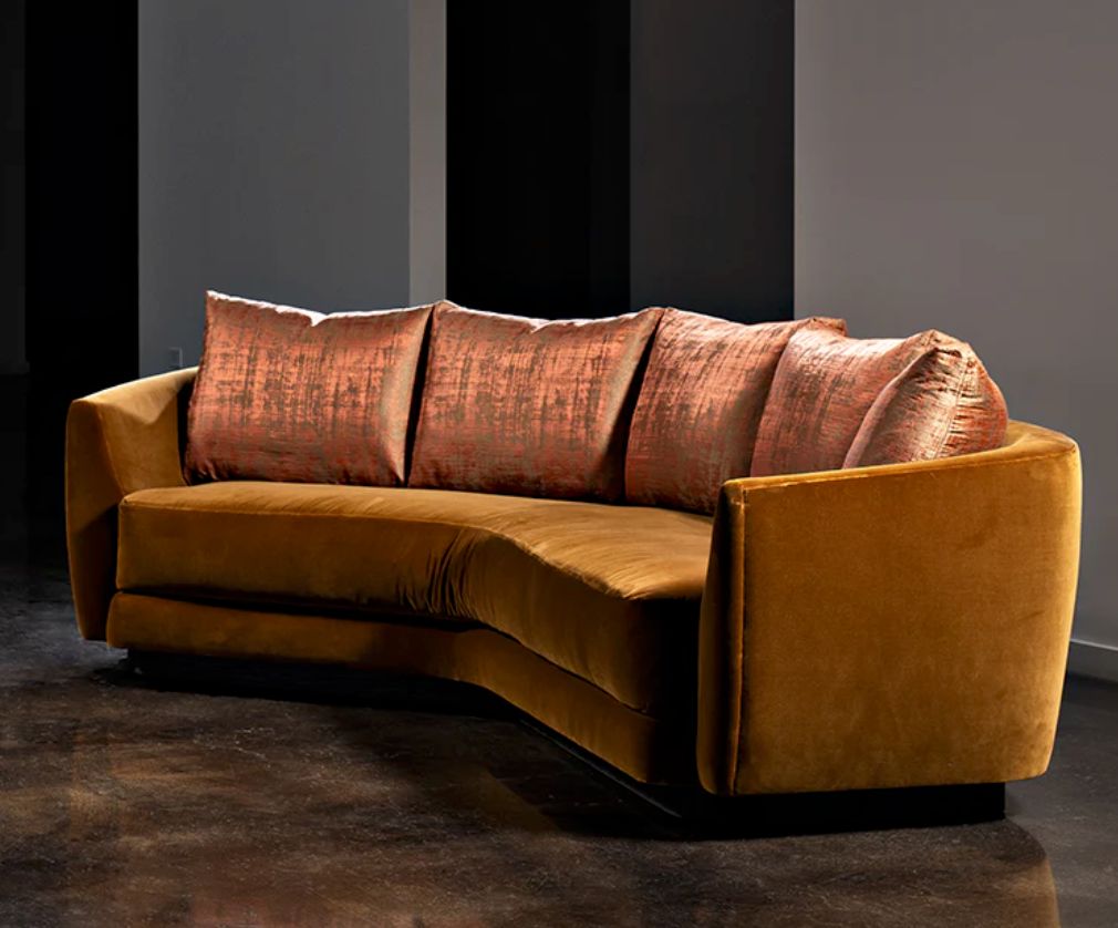 The elegant Neblina sofa has an interesting angle that enhances conversation. Image by Quintus #residentialdesign #apartmentdesign #interiordesign #dianamosherassociates #jacksonheightsinteriordesigner