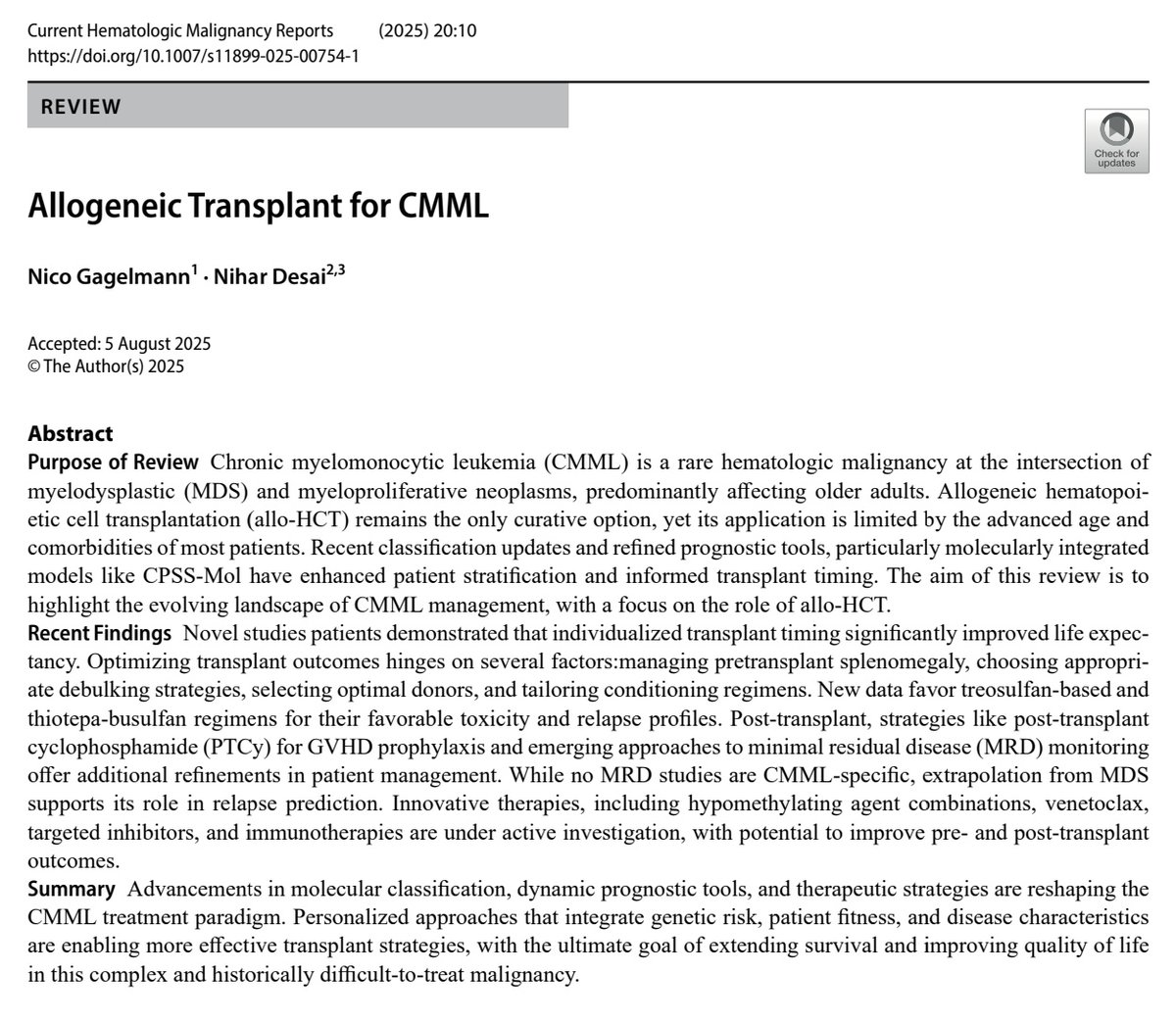 📢 Happy to share our latest review on allogeneic transplant for CMML 🙌🏽

link.springer.com/article/10.100…