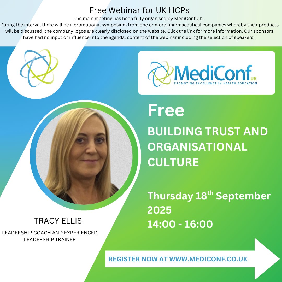 For UK HCPs: 🤝 How do we build l trust and a strong organisational culture?

Join Tracy Ellis on 18th September for a practical and insightful session designed develop a strong, cohesive culture within your team.

🔗 Book now: mediconf.co.uk/event-details.…