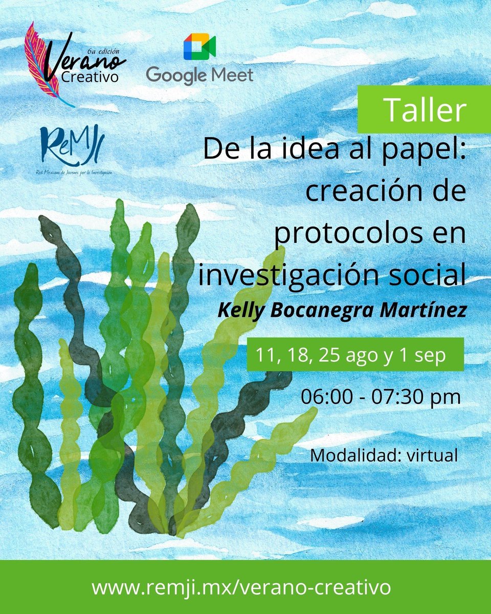 ReMJI_mx's tweet photo. Les invitamos a participar de nuestro primer Taller virtual. Con el objetivo de capacitar en la elaboración clara, coherente y rigurosa de protocolos de investigación social.
Inscríbete en: https://t.co/TiyqodvqVR 
Recuerda nuestras actividades no tienen costo. https://t.co/YVzt4CQPWk