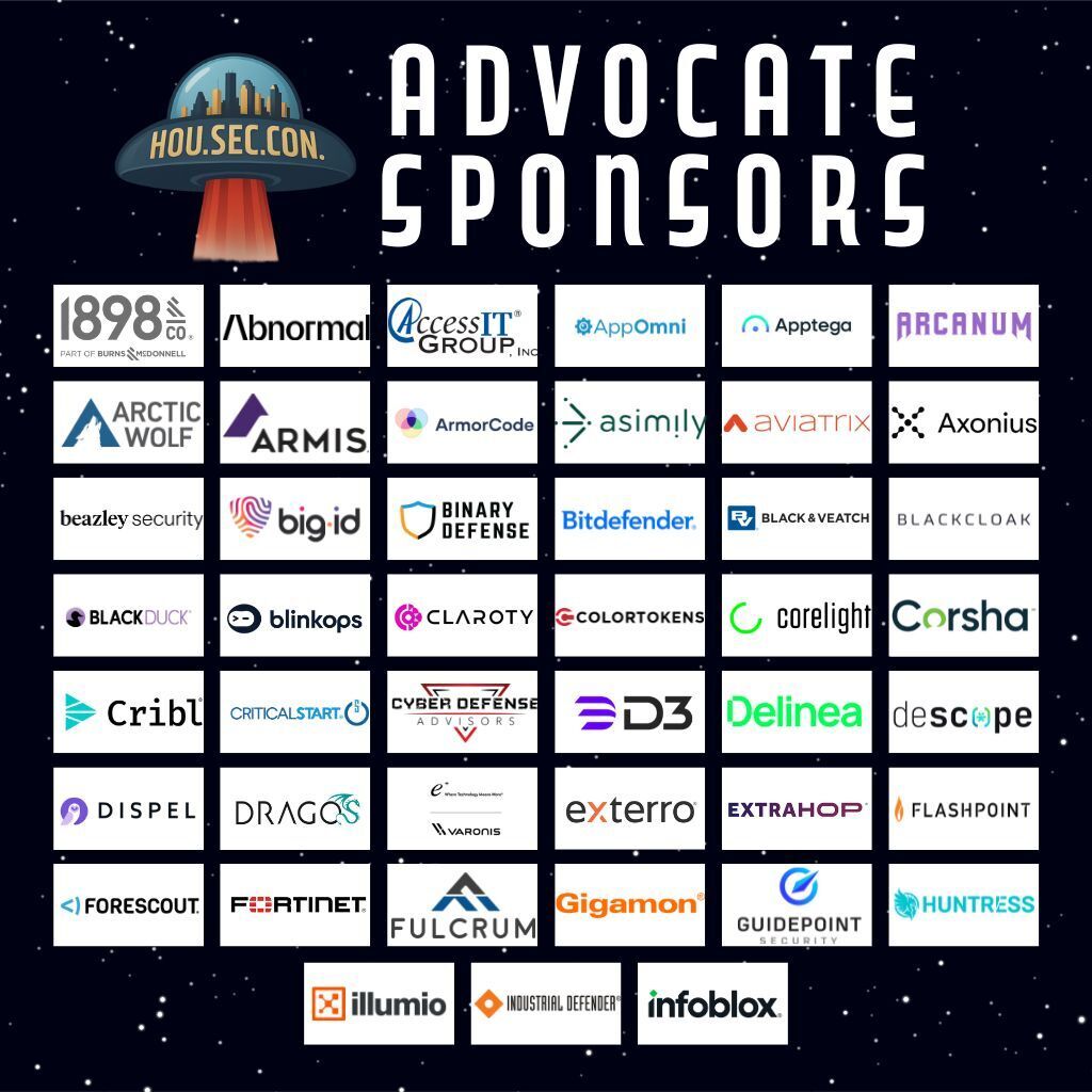 CybrSecCon's tweet image. Thank you to our Advocate Sponsors!

Sponsorship packages are still available - but they won’t last long. Reach out today to learn more about becoming an exhibitor: info@houstonseccon.com

#HOUSECCON #LearnandDefend #Cybersecurity #Community #Sponsor