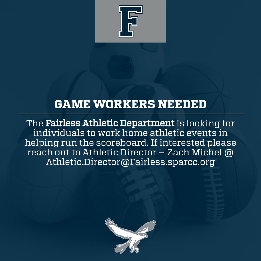 AthleticFalcons's tweet image. Become a Game Day Hero! We are looking for individuals to help run the scoreboard. Reach out to Athletic Director Zach Michel at Athletic.Director@Fairless.sparcc.org to get involved. Your support makes a difference! #GoFalconsGo #SOAR
