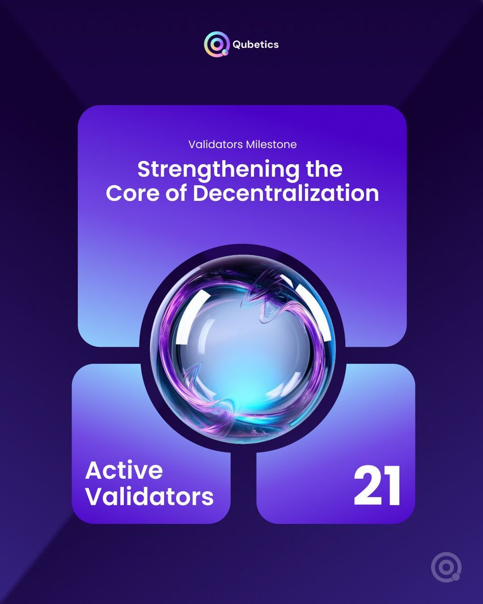 The Qubetics network is growing stronger than ever with 21 active validators powering the chain and driving true decentralization. 🌐

But decentralization works best when voting power is spread out, not stacked in just a few hands. 
When you delegate across multiple validators,
