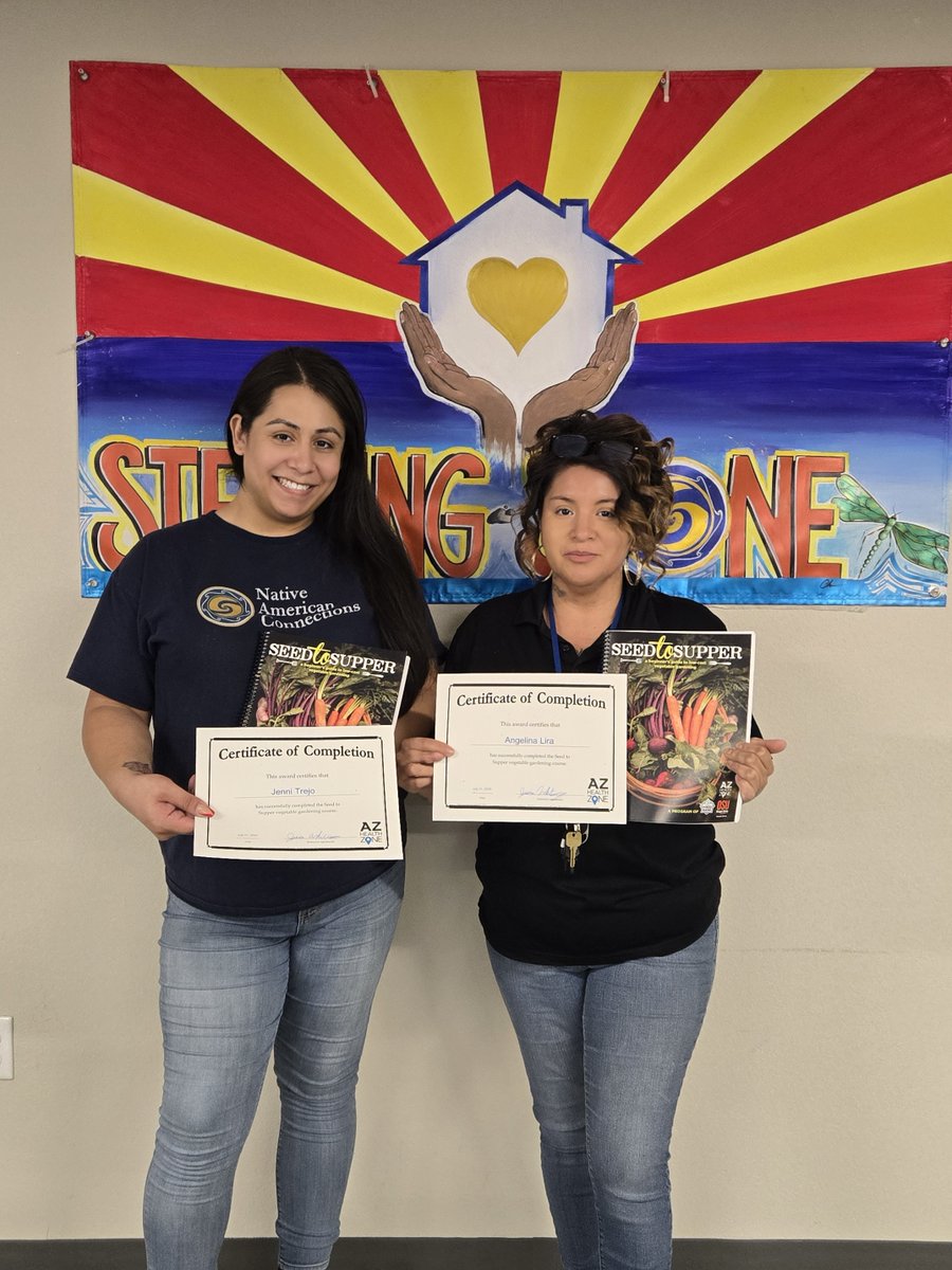 NAC_Phoenix's tweet photo. 🌱 Congratulations to NAC staff on their completion of the Seed to Supper Train the Trainer series led by @Maricopahealth. The sessions focused on gardening basics, Arizona-friendly crops, and how growing food supports health and wellness. #NACcommunity #MaricopaCounty https://t.co/8V792KTROn