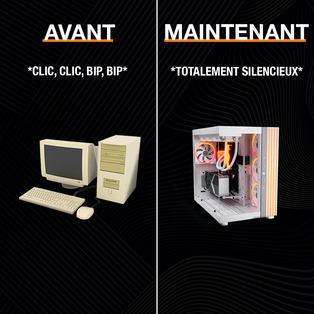 Vous vous souvenez quand votre PC faisait plus de bruit que de perfs ? 🔊

✨Aujourd’hui, place au silence avec le Light Base :
Design épuré, perfs maximales, bruit minimal.

Mais pour les nostalgiques, on peut toujours vous sortir une playlist "bruits vintage de PC" 🤓