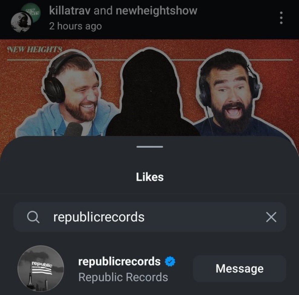 TSUpdating's tweet photo. 🚨| Taylor Swift’s label, Republic Records, just liked New Height’s latest Instagram post about their special guest!!!! https://t.co/1DvW4MixJD