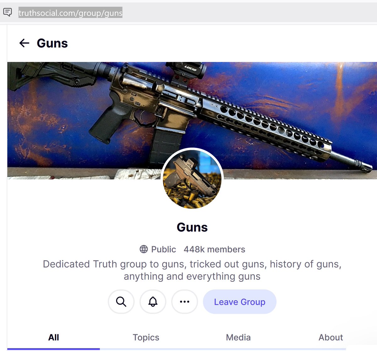 EVERYONE REPOST THIS PLEASE

448,000 MEMBERS. X has NOTHING like this for the 2A community
truthsocial.com/group/guns
