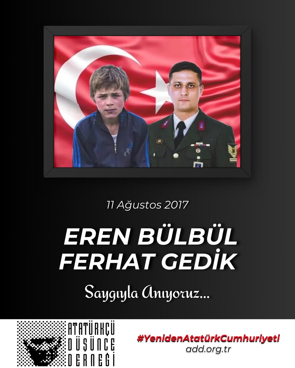 add_genelmerkez's tweet photo. 11 Ağustos 2017’de Maçka’da, hain terör örgütü PKK tarafından alçakça şehit edilen Eren Bülbül ile Ferhat Gedik’i katledilişlerinin 8. yıl dönümünde saygıyla anıyoruz. #ErenBülbül #FerhatGedik #ATATÜRKTEBİRLEŞMEZAMANI #YenidenAtatürkCumhuriyeti https://t.co/zFIiRl4Fiu
