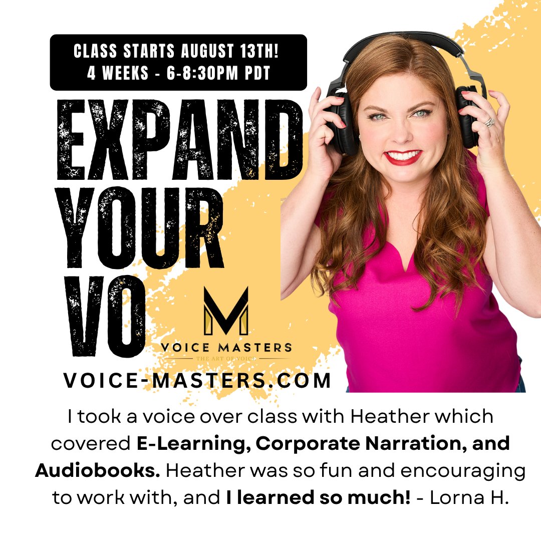 VOMasters's tweet image. 🚨 LAST CALL!
📅Wednesdays, 6–8:30 PM PST, Aug 13–Sept 3.
🔥 Act now and transform your VO business.
🔗Sign up - VOICE-MASTERS.COM
#audiobooks #narration #e-learning #voiceover #voiceactor
