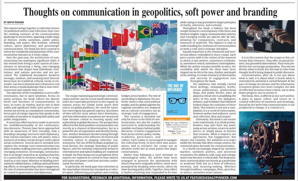 Chatty111Prasad's tweet photo. The first review of my book #AgeofInfluence published in the @Pioneer newspaper . The review captures the key touch points of the book , themes, ideas and perspectives. https://t.co/miHvrFZwHV