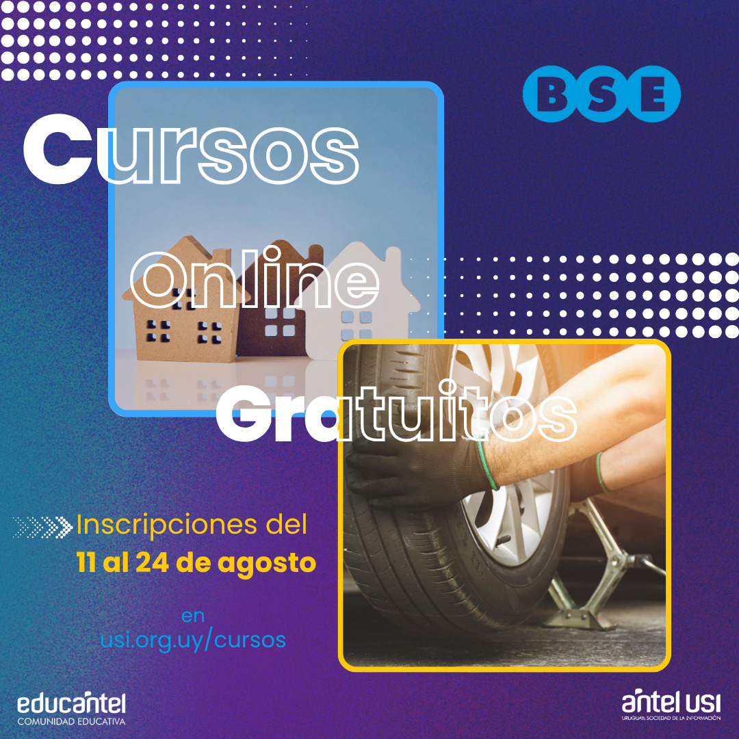 ✨Están abiertas las inscripciones para los cursos del BSE a dictarse en Educantel. 
👉Inscripciones: del 11 al 24/8 en usi.org.uy 
💪Inicio: 1 de setiembre.  
👀Consultas: educantel@antel.com.uy.