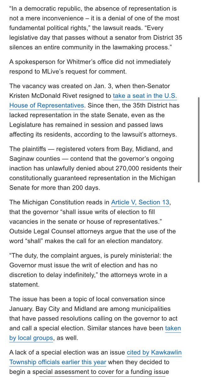 shoesonplease's tweet image. Election Denier, Social Media Influencer, and Part-Time Governor Gretchen Whitmer sued for leaving a Michigan Senate District without representation: