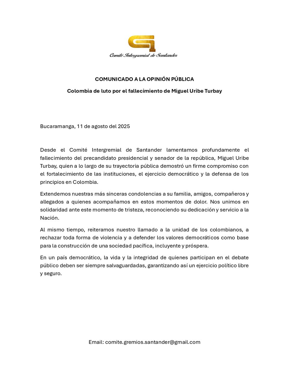 Comité Intergremial de Santander - Oficial tweet media