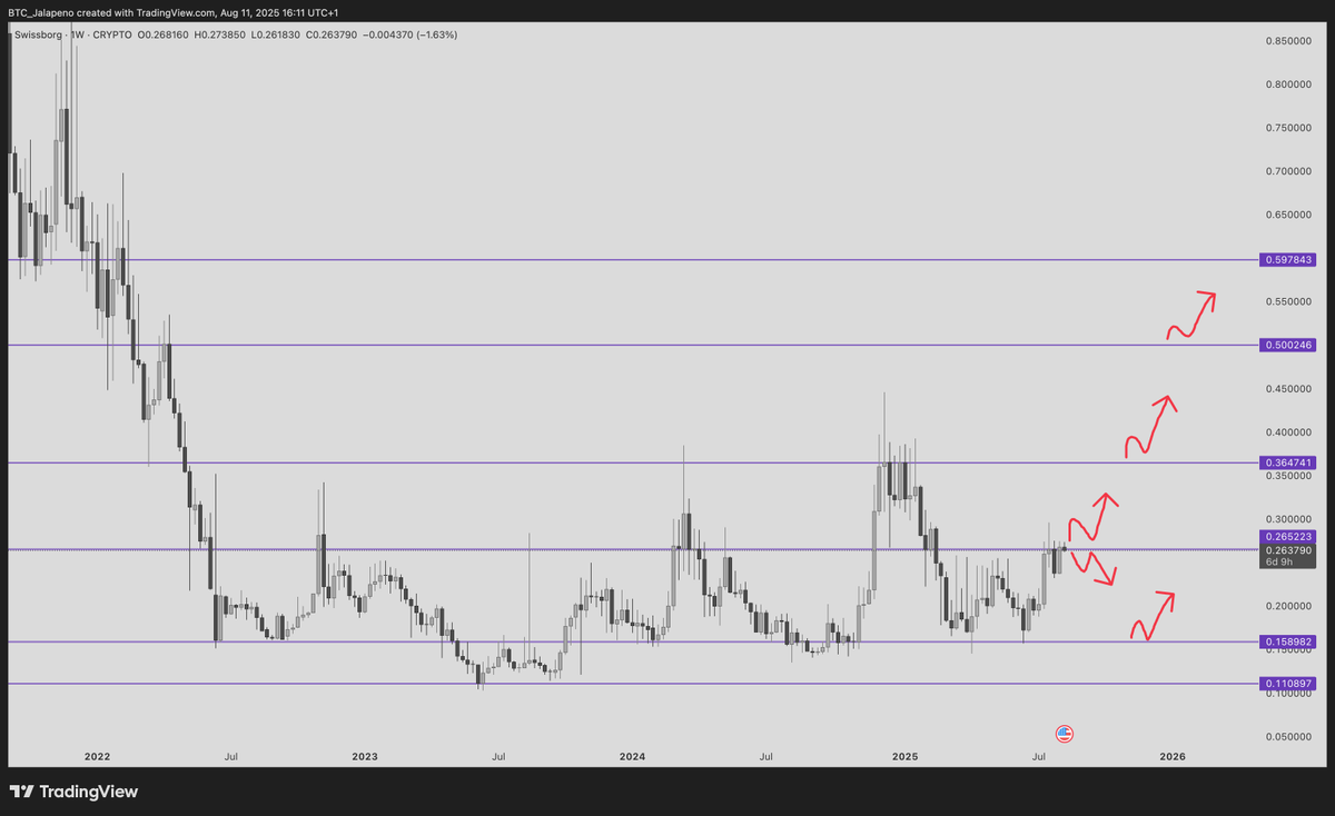 Web3Jalapeno's tweet photo. Why am I bullish on @swissborg token $BORG...

If we gain this weekly level, I full expect to see us retest the highs. 

THE best off/on ramp in the UK and across Europe. 

I have met the team and have full faith.

LETS GO $BORG https://t.co/MkOz6k69X4