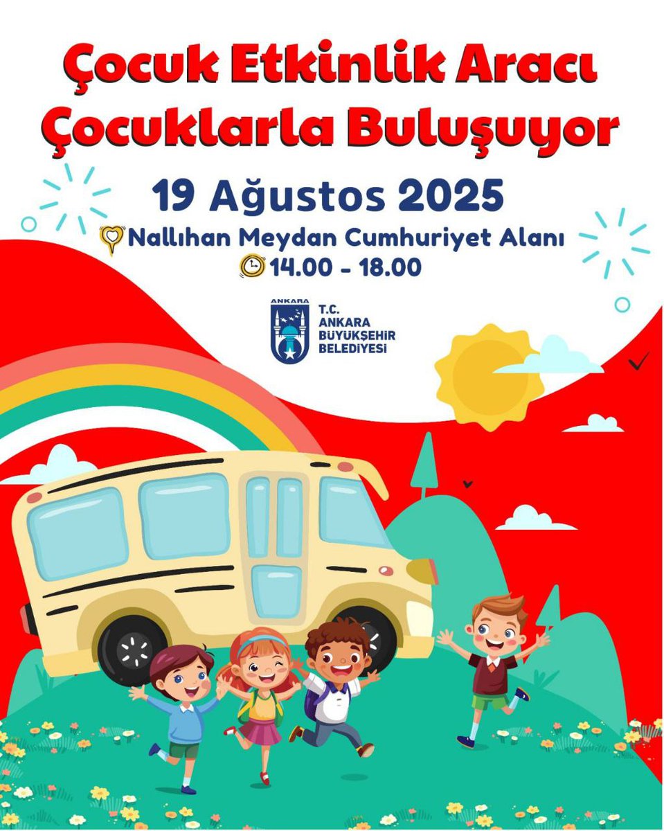 bzmankarahaber's tweet image. ABB'nin Çocuk Etkinlik Aracı Yola Çıkıyor...

14 Ağustos Perşembe - #Çubuk Atatürk Parkı  14.00 – 18.00 

15 Ağustos Cuma - #Elmadağ İsmet Paşa Parkı
 14.00 – 18.00

19 Ağustos Salı - #Nallıhan Meydan Cumhuriyet Alanı 
14.00 – 18.00

@abbbasin @mansuryavas06