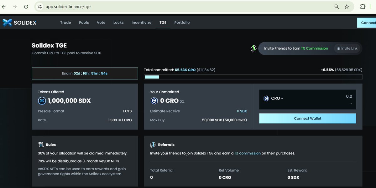 kingcrogm's tweet photo. 👀Watching Solidex TGE @SoliDexCro fill up fast 🥶🐳🏅🚄
65K CRO committed, 1M $SDX waiting for early movers.
Your CRO → $SDX → veSDX NFTs → governance + yield power.
2 days left to make your move. Are you in?
 https://t.co/ntGQAZ9AMO
#solidex #crofam https://t.co/5jEEGaOEbk