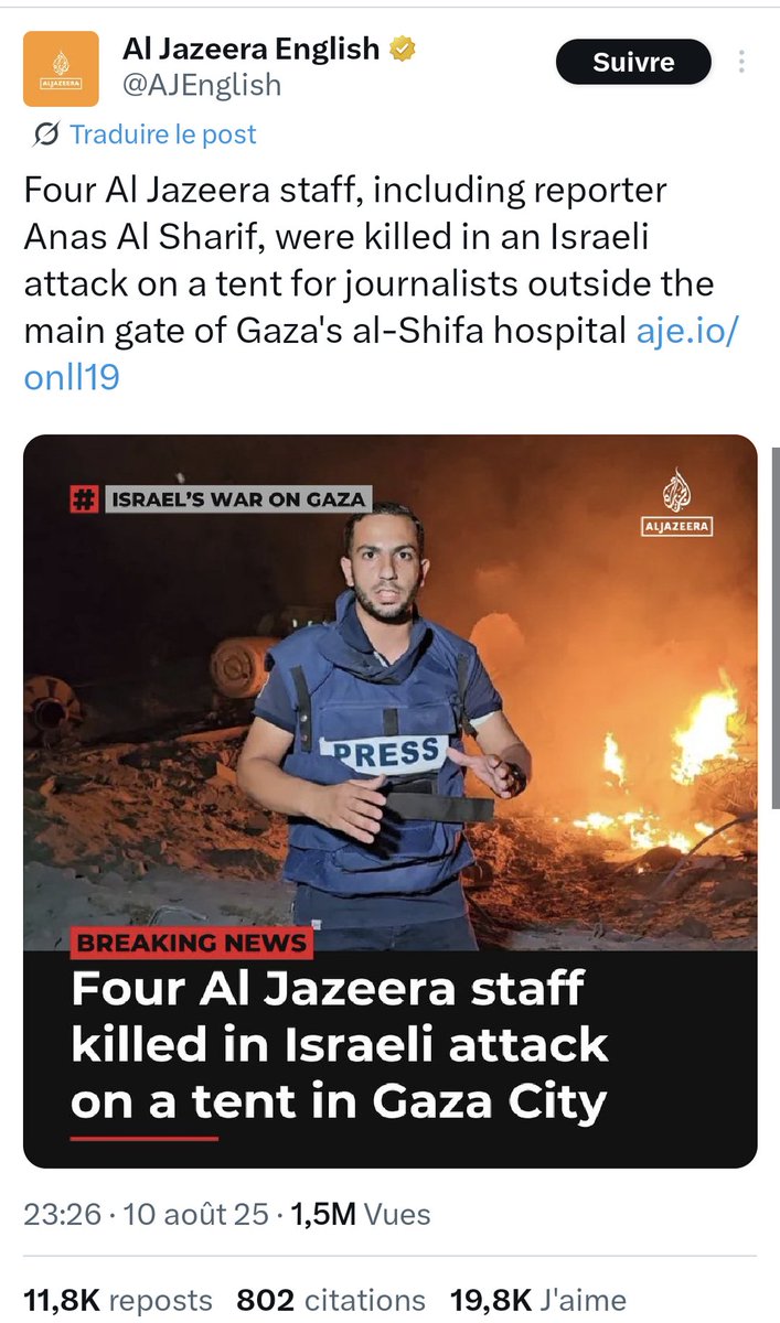 arikouts's tweet photo. Je ne suis pour aucune mort, aucun assassinat extra judiciaire, et chaque décès doit pouvoir être évité, mais je ne pleurerais pas la mort de Anas Al-Sharif, et c'est mûrement réfléchi 
⤵️ https://t.co/1ByIRmqyXa
