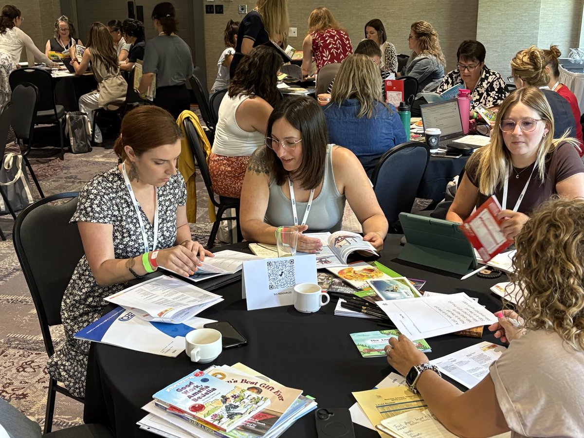 At the ELA Summer Literacy Symposium Shannon Collins and Sarah Kingsley lead a group of Grade 1-3 teachers through the presentation:The Right Text at the Right Time.