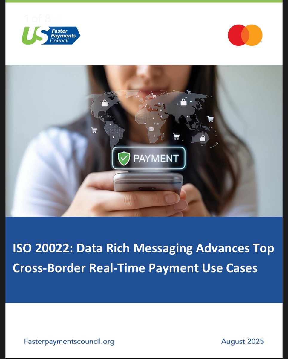 SMQKEDQG's tweet image. ‼️ JUST IN: AUGUST 2025 – U.S. FASTER PAYMENTS COUNCIL REPORT CONFIRMS ISO 20022 AND BLOCKCHAIN COMPLEMENT EACH OTHER‼️

“A global consensus is forming with stablecoin adoption, leading to what the future of blockchain represents to cross-border payments. ISO 20022 and blockchain…