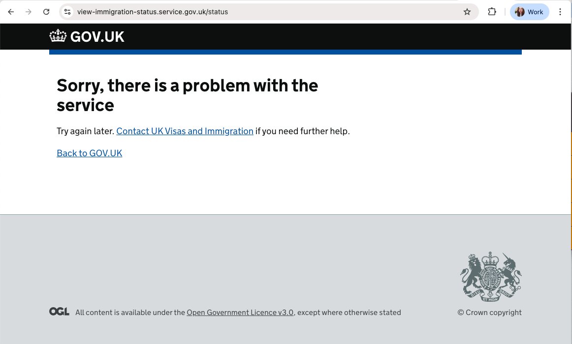 the3million's tweet photo. The system that we all rely on to prove our immigration status in the UK...is down right now. 

There is no alternative, no physical back-up, so no way of showing your employer, your landlord, or anyone else that you have the right to live here. https://t.co/cSCs0zENSy