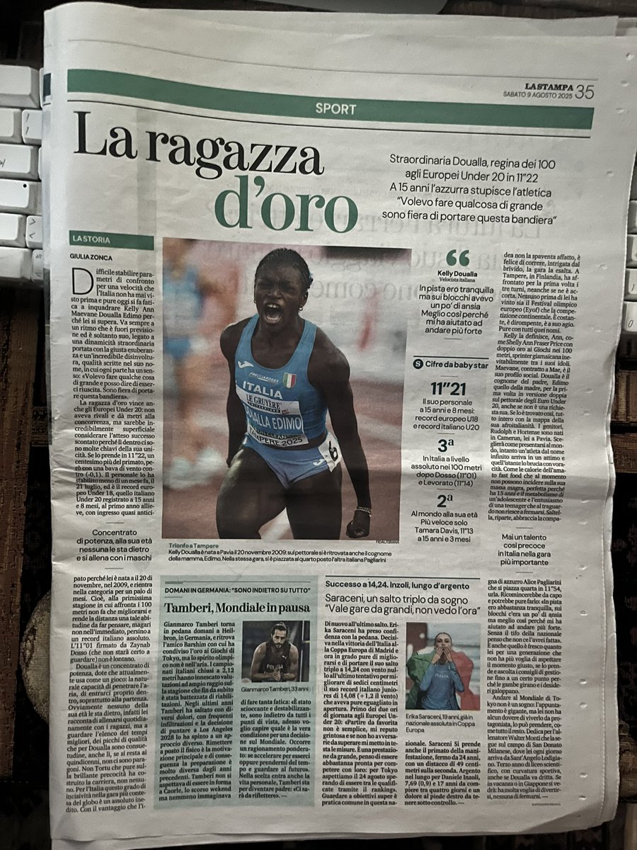 paoloangeloRF's tweet photo. #zonca” difficile stabilire parametri di confronto per una. Velocità che l’Italia non ha mai visto prima d pure oggi si fa fatica a inquadrare #KellyDoualla perché lei si supera. Va sempre a un ritmo che è. Fuori previsione ed è soltanto suo legato a dinamicità straordinaria https://t.co/SAl2KJ33PS