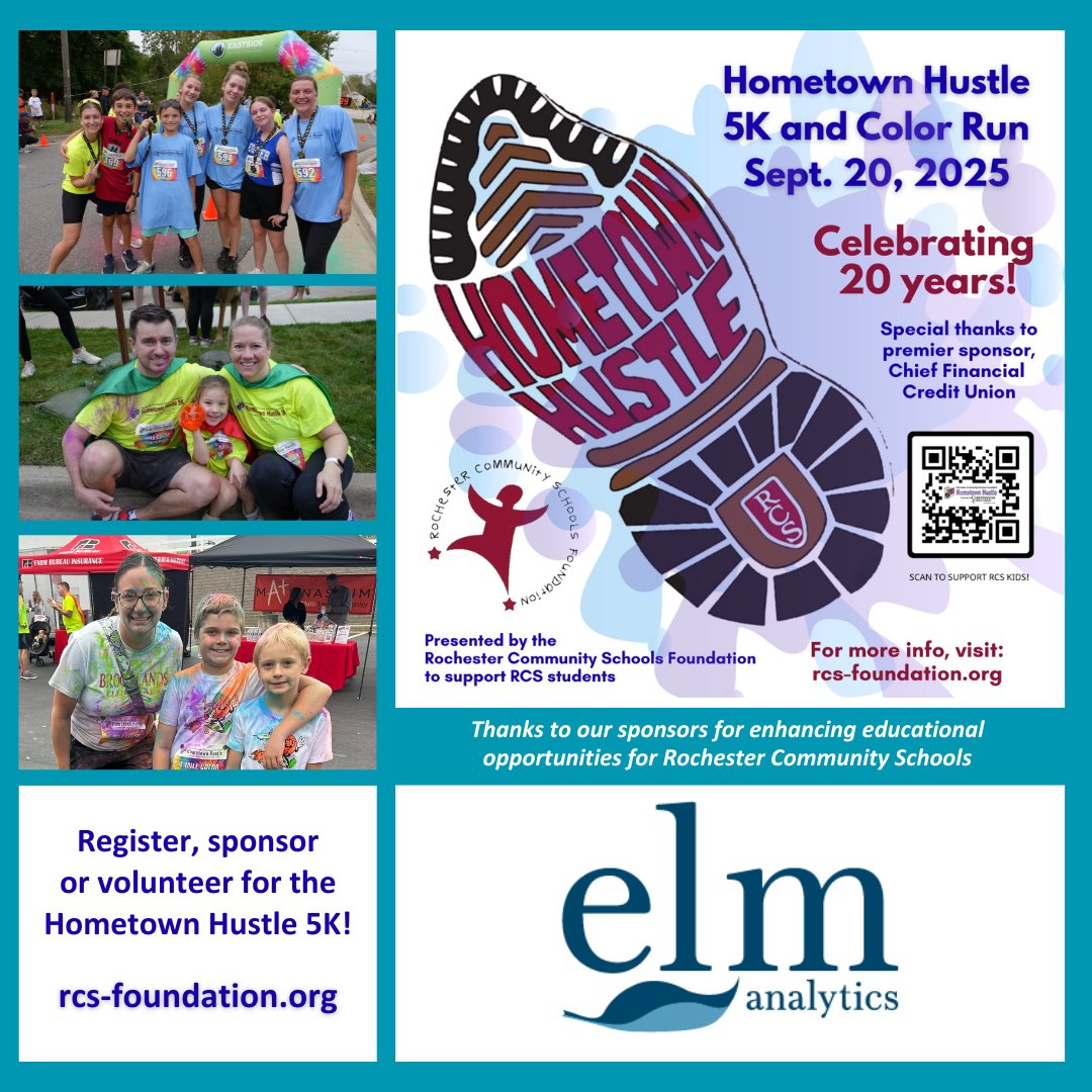 RCS Foundation (@rcsfoundation2) on Twitter photo The RCS Foundation's Hometown Hustle 5K is five weeks away! Join us on Sept. 20 to celebrate 20 years of support for RCS students. Thanks to <a href="/ELMAnalytics/">ELM Analytics</a> for sponsoring this family-friendly race and color run. Register, sponsor or volunteer: rcs-foundation.org/hometown-hustl…. #RCSFcares The RCS Foundation's Hometown Hustle 5K is five weeks away! Join us on Sept. 20 to celebrate 20 years of support for RCS students. Thanks to <a href="/ELMAnalytics/">ELM Analytics</a> for sponsoring this family-friendly race and color run. Register, sponsor or volunteer: rcs-foundation.org/hometown-hustl…. #RCSFcares
