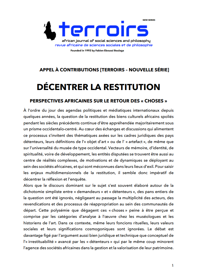 revue_terroirs's tweet photo. Appel à contributions [Terroirs - Nouvelle Série], (1)
@MuntuInstitute @muntu_media @ParfaitAkana @StellaTchuisse @NTD2132023 @quaibranly https://t.co/TrvHHl1Tkr