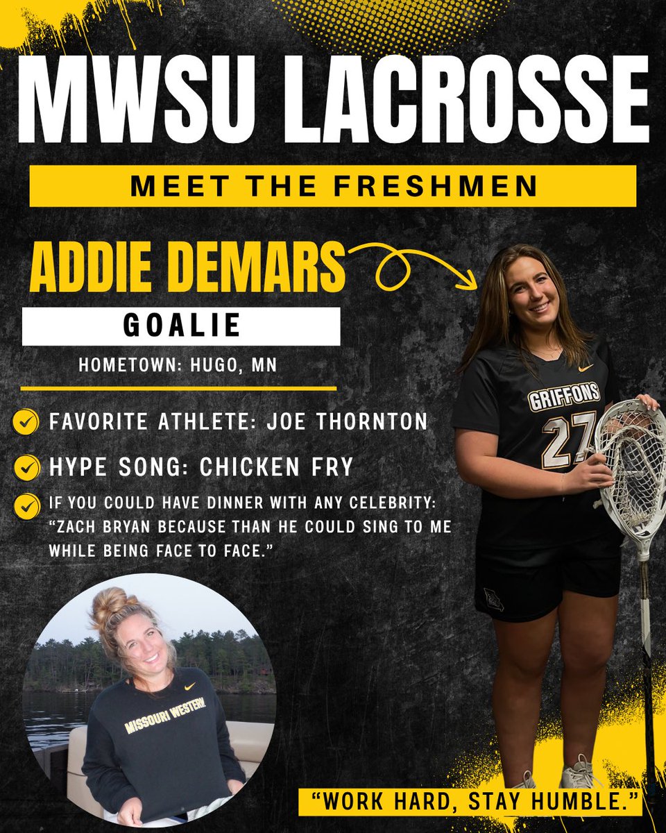 Griffon Lacrosse (@griffonlax) on Twitter photo Introducing the incoming freshmen! First up - #27 Addie DeMars 
Goalie | Hugo, MN Introducing the incoming freshmen! First up - #27 Addie DeMars 
Goalie | Hugo, MN