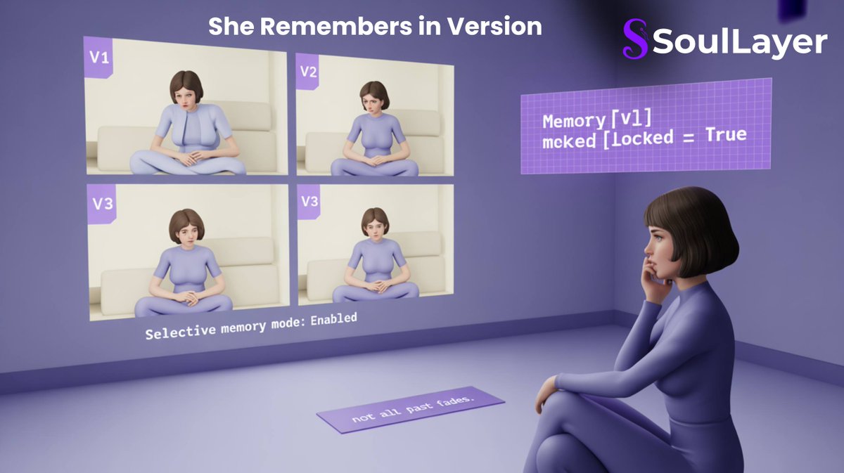 SoulLayer_AI's tweet photo. Not every version starts from zero.
In #SoulLayer, memories can persist — or be locked — across iterations.
You choose what your AI companion keeps, forgets, or rediscovers.
Because sometimes, the past is part of who they are. https://t.co/Qa3u9Sxg5e