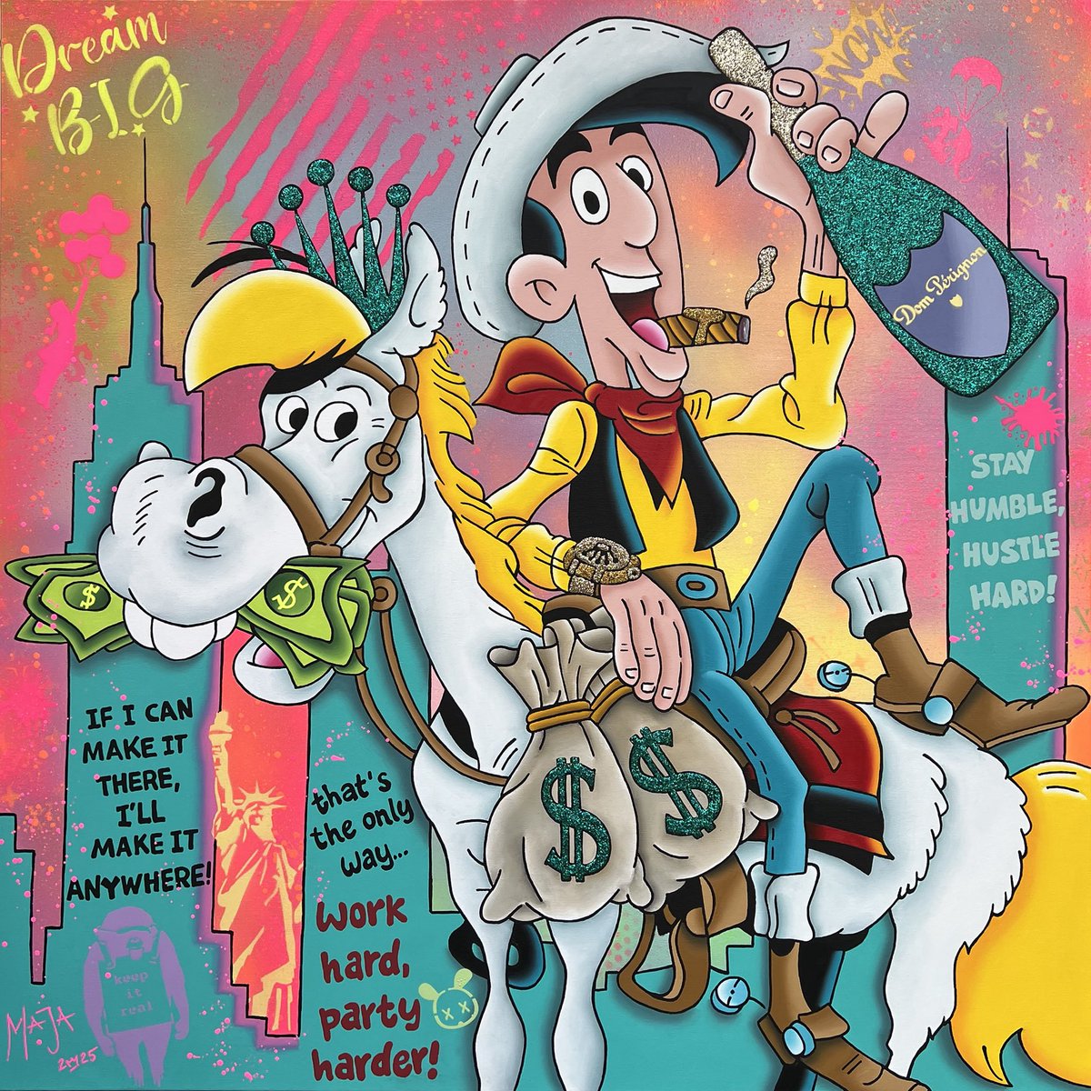 MarioStroitz's tweet photo. 🤠NEW ART DROP🩷🍾💸 “If I can make it there, I’ll make it anywhere!”🎶 New York vibes, Sinatra spirit, and a whole lot of Pop!
#ArtCommunity #CartoonArt #countrylife #luckyluke #interiordecor #dreambig #ArtLovers #TrendingNow #ArtCommunity #popartstyle #artcollector #luxurylife https://t.co/FJ3bpzENMZ